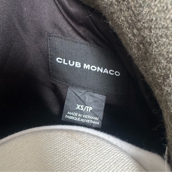 Club Monaco Wool Blend Military Coat | Olive Brown Tailored Longline Jacket XS - Picture 10 of 11